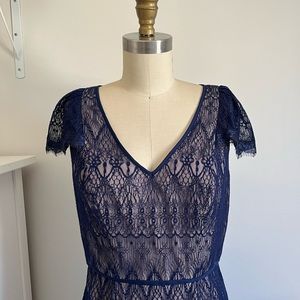 Adrianna Papell Lace Party Wedding Guest Outfit Classic Cocktail Dress in Blue